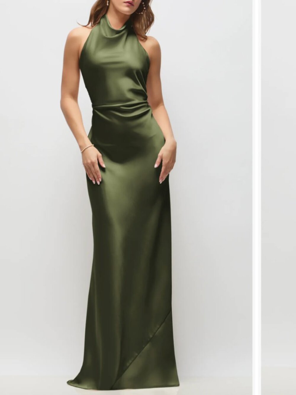 After Six Leona Bias Cut Charmeuse Halter Maxi Gown Olive Green Women's 0